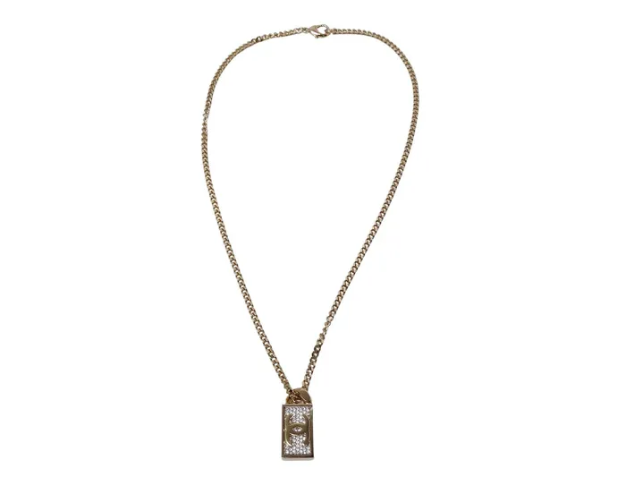 Vintage by Misty Chanel GoldTone Crystal Dog Tag Style Pendent Chain Necklace Necklaces Vintage by Misty Chanel GoldTone Crystal Dog Tag Style Pendent Chain Necklace Necklaces