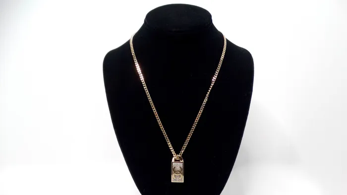 Vintage by Misty Chanel GoldTone Crystal Dog Tag Style Pendent Chain Necklace Necklaces