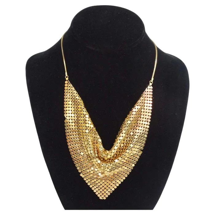 Vintage by Misty Necklaces 1990s Gold Tone Chainmail Cowl Neck Bib Necklace
