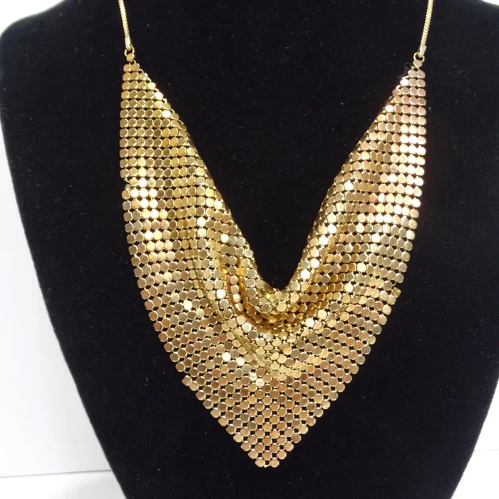 Vintage by Misty Necklaces 1990s Gold Tone Chainmail Cowl Neck Bib Necklace