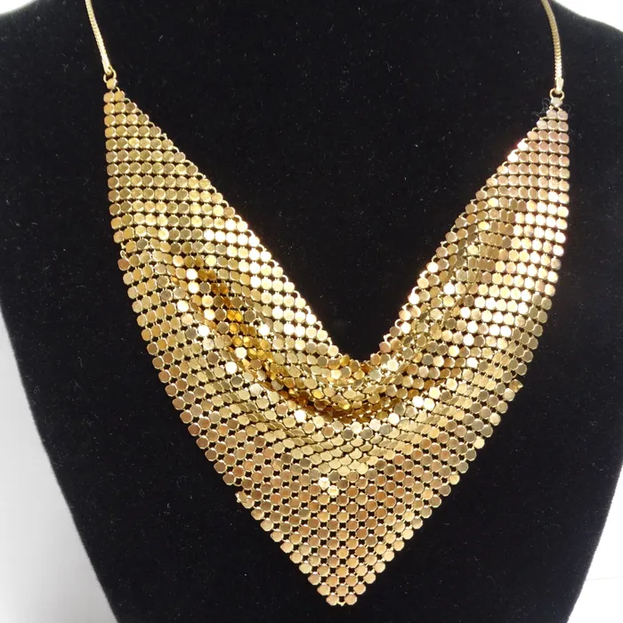 Vintage by Misty Necklaces 1990s Gold Tone Chainmail Cowl Neck Bib Necklace