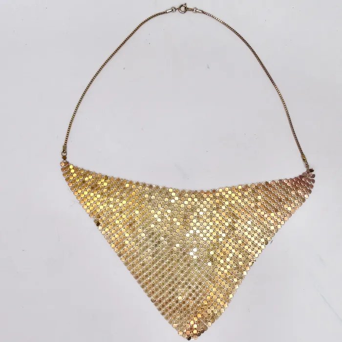 Vintage by Misty Necklaces 1990s Gold Tone Chainmail Cowl Neck Bib Necklace