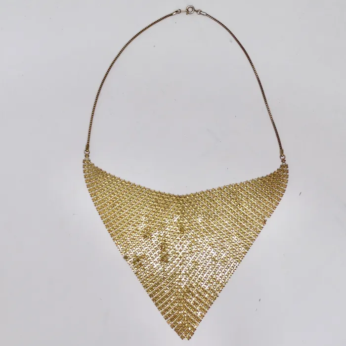 Vintage by Misty Necklaces 1990s Gold Tone Chainmail Cowl Neck Bib Necklace