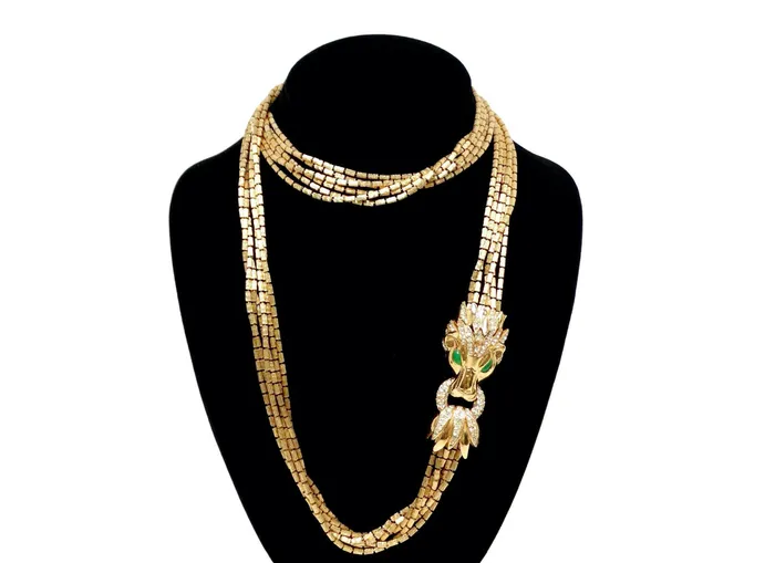 Vintage by Misty Necklaces Ciner GoldPlated 6Strand Beaded Necklace With Lion Head Motif Vintage by Misty Necklaces Ciner GoldPlated 6Strand Beaded Necklace With Lion Head Motif