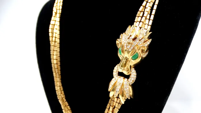 Vintage by Misty Necklaces Ciner GoldPlated 6Strand Beaded Necklace With Lion Head Motif