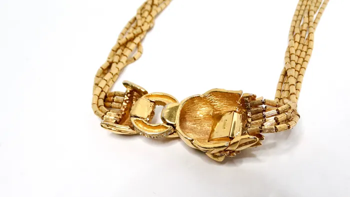 Vintage by Misty Necklaces Ciner GoldPlated 6Strand Beaded Necklace With Lion Head Motif