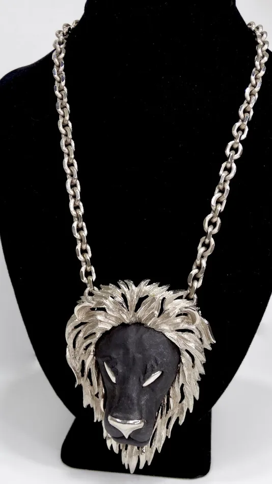 Vintage by Misty Necklaces Razza 1970s Black Lion Pendant Necklace