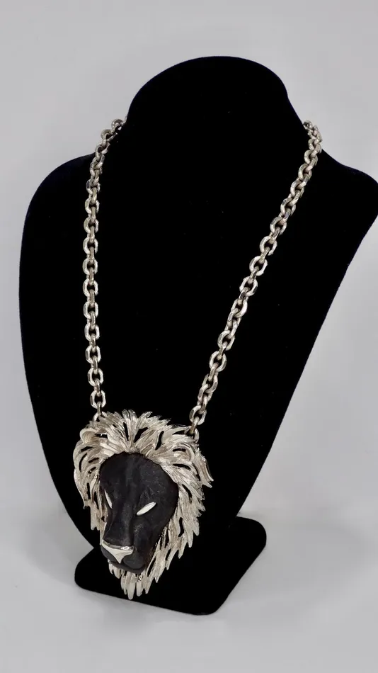 Vintage by Misty Necklaces Razza 1970s Black Lion Pendant Necklace