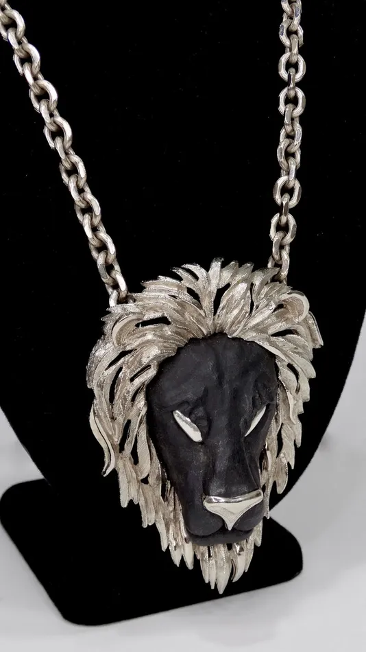 Vintage by Misty Necklaces Razza 1970s Black Lion Pendant Necklace