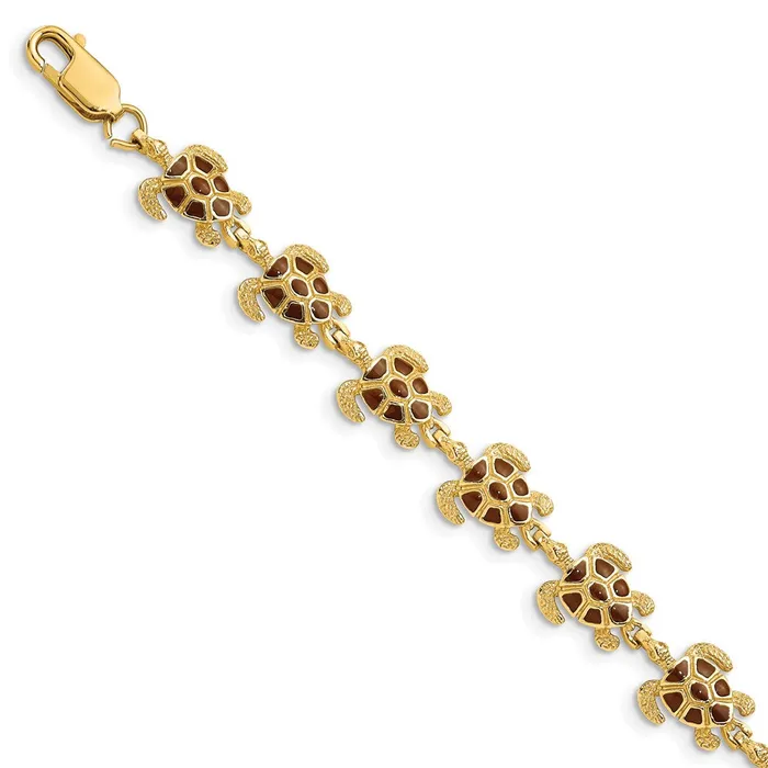 WB Choice Jewelry 14K Brown Enamel Textured Sea Turtle BraceletWBCFB15817 Bracelets