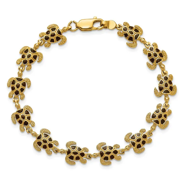 WB Choice Jewelry 14K Brown Enamel Textured Sea Turtle BraceletWBCFB15817 Bracelets