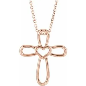 WB Choice Jewelry 14K Yellow Cross with Heart Pendant R42367102PSTWBC Necklaces WB Choice Jewelry 14K Yellow Cross with Heart Pendant R42367102PSTWBC Necklaces