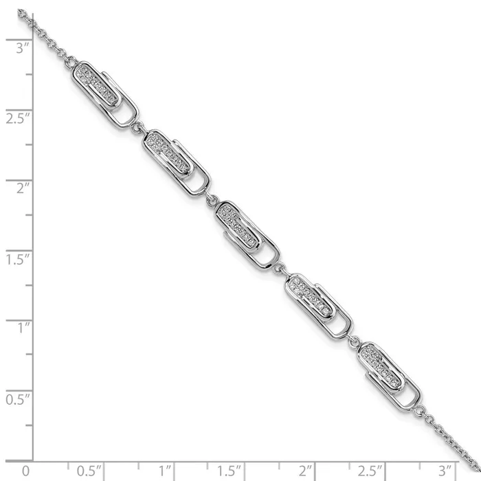 WB Choice Jewelry Bracelets Sterling Silver Rhodiumplated CZ Paperclip w 1in ext BraceletWBCQG5909725