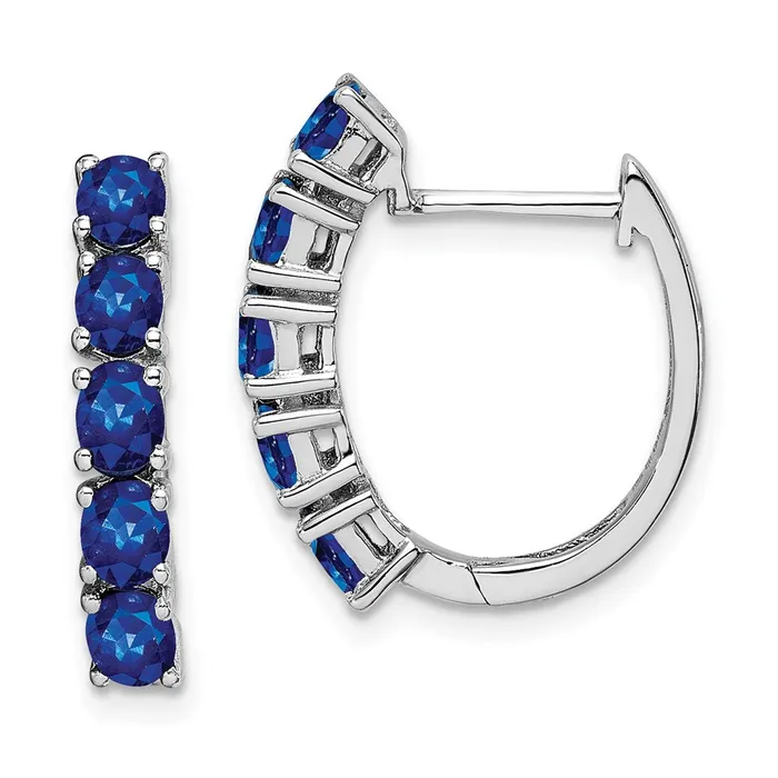 WB Choice Jewelry Earrings Sterling Silver Rhodiumplated Polished Sapphire Hinged Hoop EarringsWBCQE12619S