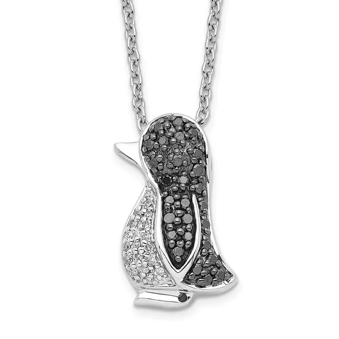 WB Choice Jewelry Necklaces Sterling Silver Rhod Plated Black and White Diamond Penguin Pendant NeckWBCQP2286 WB Choice Jewelry Necklaces Sterling Silver Rhod Plated Black and White Diamond Penguin Pendant NeckWBCQP2286