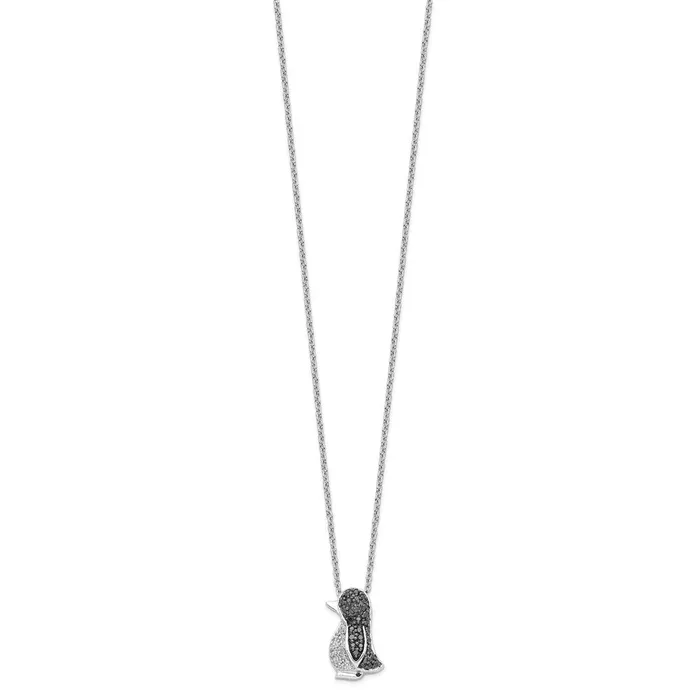 WB Choice Jewelry Necklaces Sterling Silver Rhod Plated Black and White Diamond Penguin Pendant NeckWBCQP2286 WB Choice Jewelry Necklaces Sterling Silver Rhod Plated Black and White Diamond Penguin Pendant NeckWBCQP2286