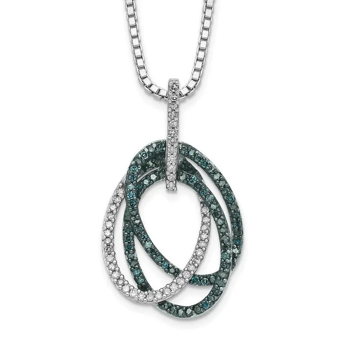 WB Choice Jewelry Necklaces Sterling Silver Rhod Plated Blue and White Dia Triple Oval Pendant NecklaceWBCQP3686