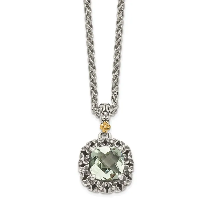 WB Choice Jewelry Necklaces Sterling Silver w 14k Polished Green Quartz NecklaceWBCQTC1666 WB Choice Jewelry Necklaces Sterling Silver w 14k Polished Green Quartz NecklaceWBCQTC1666