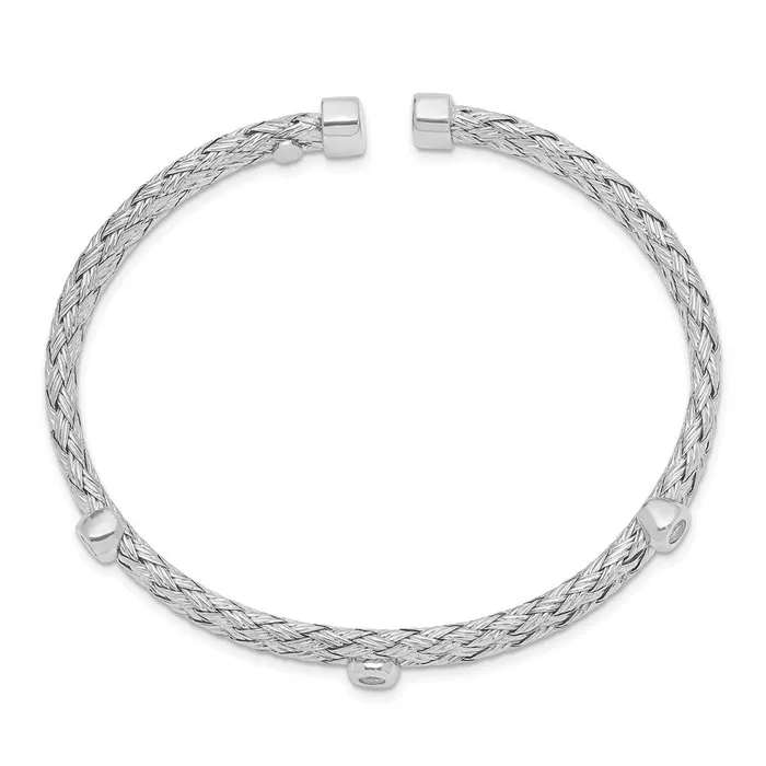 WB Choice Jewelry Rings Sterling Silver Polished Rhodiumplated Double Strand CZ Cuff BangleWBCQB977 WB Choice Jewelry Rings Sterling Silver Polished Rhodiumplated Double Strand CZ Cuff BangleWBCQB977