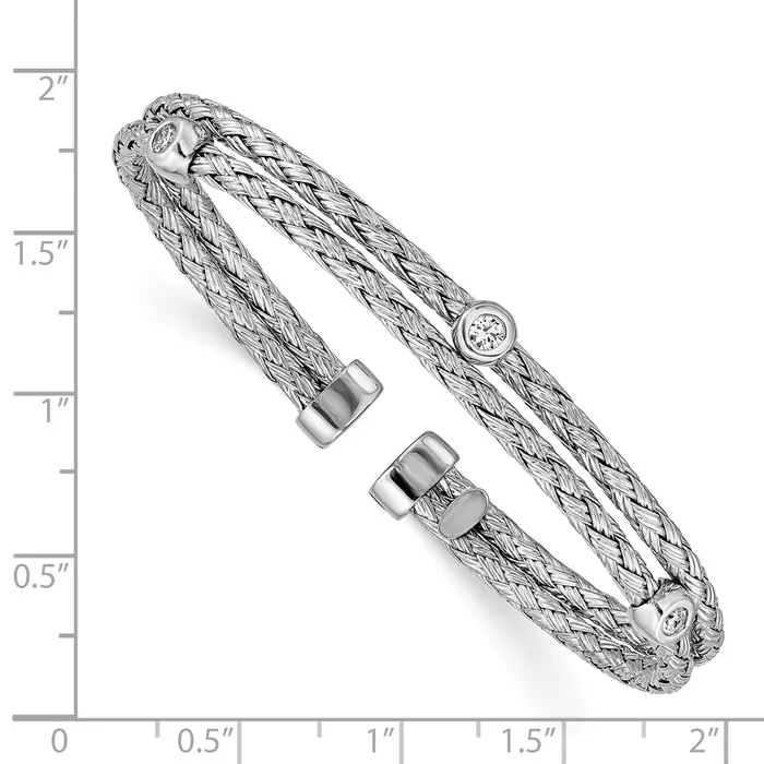 WB Choice Jewelry Rings Sterling Silver Polished Rhodiumplated Double Strand CZ Cuff BangleWBCQB977 WB Choice Jewelry Rings Sterling Silver Polished Rhodiumplated Double Strand CZ Cuff BangleWBCQB977