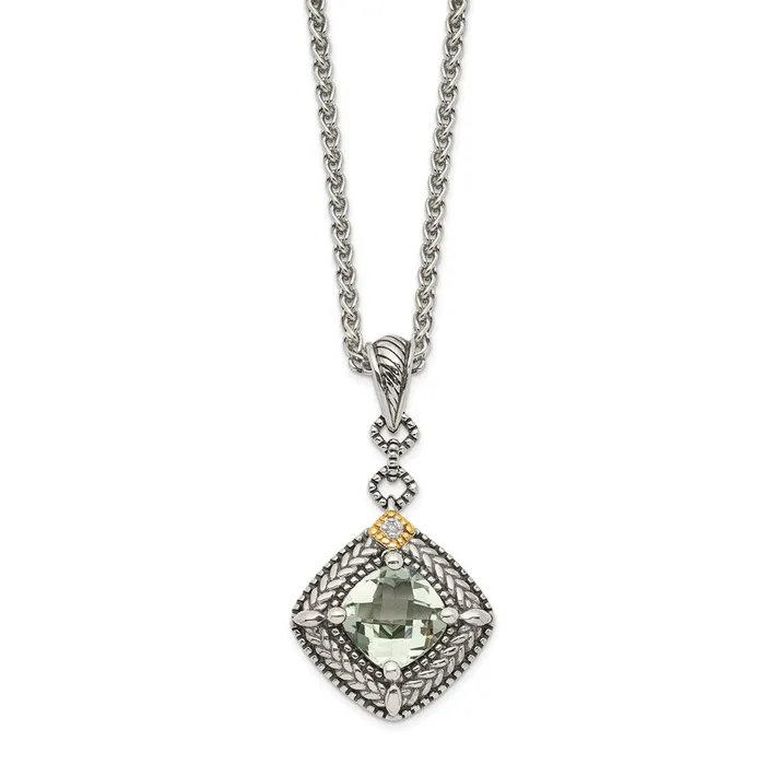 WB Choice Jewelry Sterling Silver w 14K Accent Green Quartz Diamond Dangle NecklaceWBCQTC1662 Necklaces WB Choice Jewelry Sterling Silver w 14K Accent Green Quartz Diamond Dangle NecklaceWBCQTC1662 Necklaces