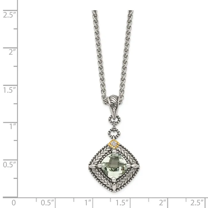 WB Choice Jewelry Sterling Silver w 14K Accent Green Quartz Diamond Dangle NecklaceWBCQTC1662 Necklaces WB Choice Jewelry Sterling Silver w 14K Accent Green Quartz Diamond Dangle NecklaceWBCQTC1662 Necklaces