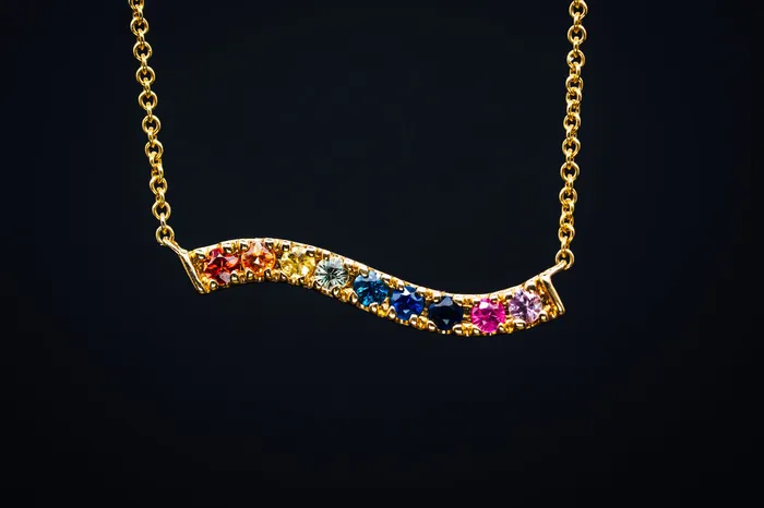 14k Yellow Gold MultiColor Sapphire Necklace CB Diamonds Inc Necklaces