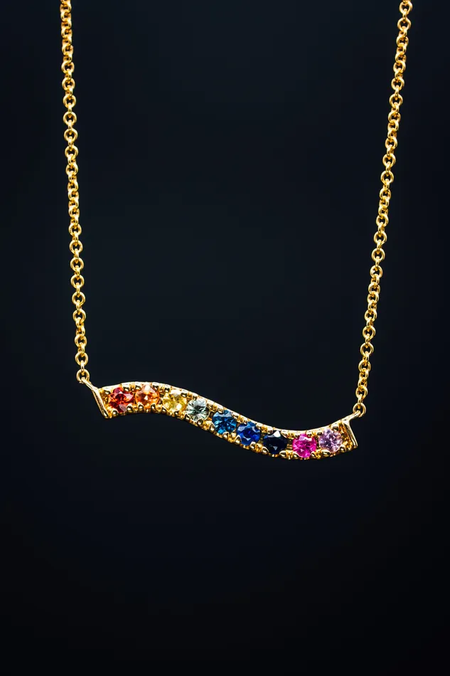 14k Yellow Gold MultiColor Sapphire Necklace CB Diamonds Inc Necklaces