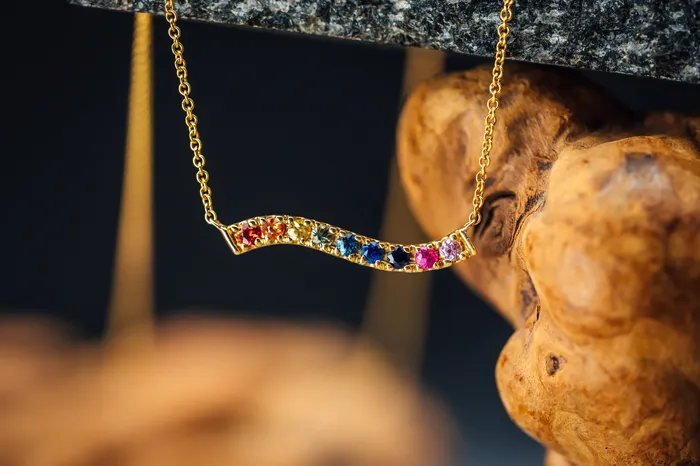 14k Yellow Gold MultiColor Sapphire Necklace CB Diamonds Inc Necklaces