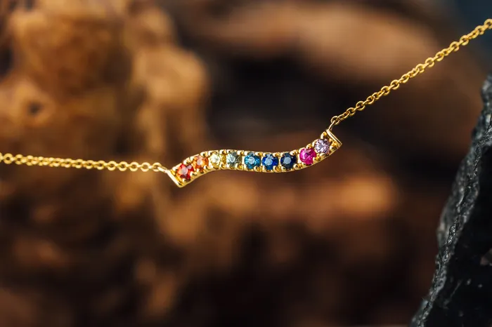 14k Yellow Gold MultiColor Sapphire Necklace CB Diamonds Inc Necklaces