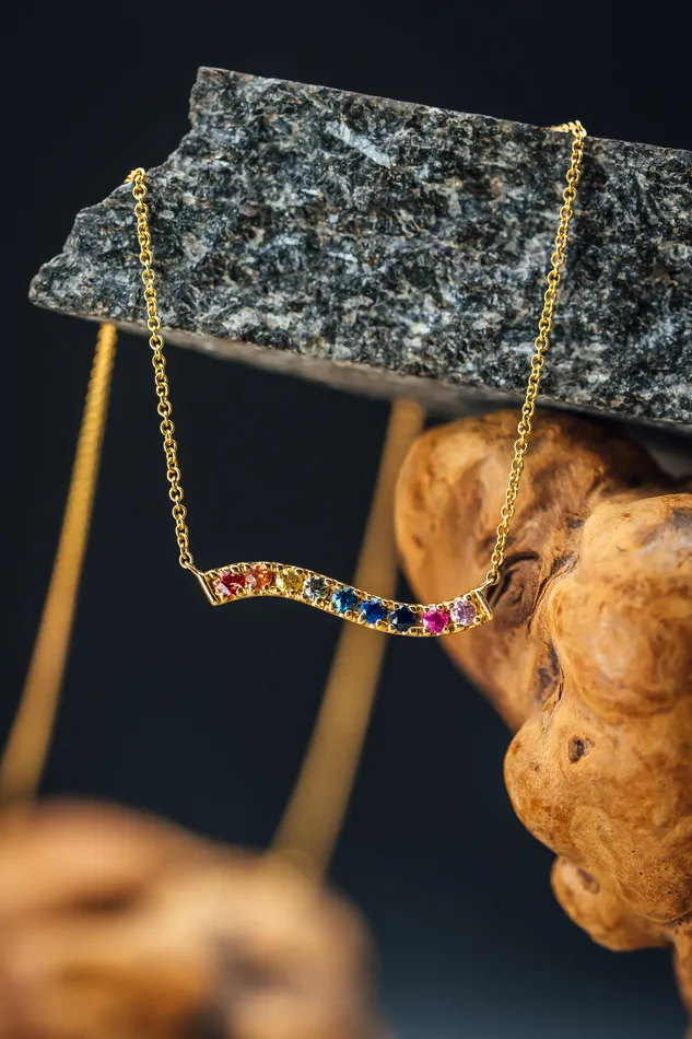 14k Yellow Gold MultiColor Sapphire Necklace CB Diamonds Inc Necklaces