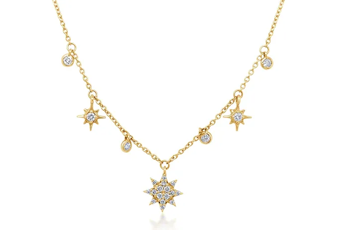 Albert Hern Necklaces Necklace 18Kt Gold Stars Diamonds Pendants