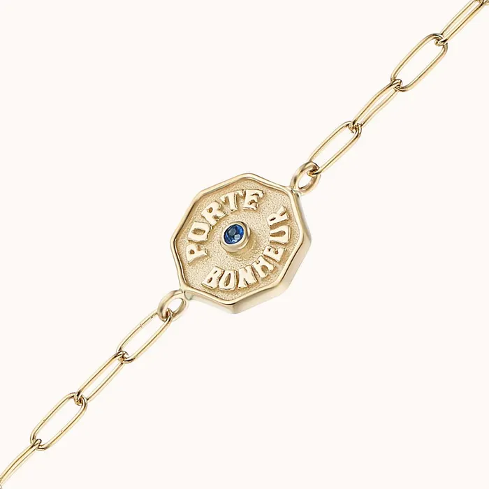 Bracelets Marlo Laz Wee PB Bracelet Raised Gold Blue Sapphire