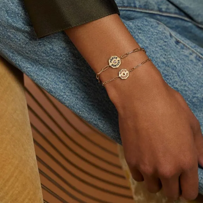 Bracelets Marlo Laz Wee PB Bracelet Raised Gold Blue Sapphire