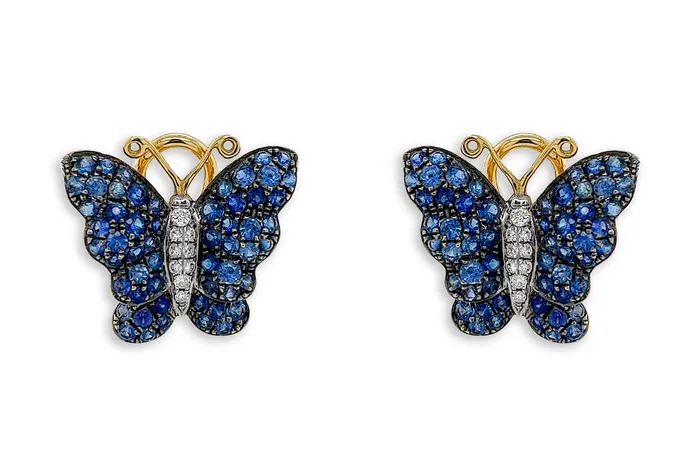 Earrings 18kt Mixed Gold Blue Sapphire Diamonds Butterflies Albert Hern Earrings
