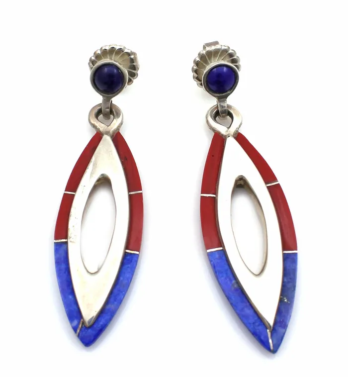 Earrings Ben Nighthorse Long Double V Edge Inlay Earrings