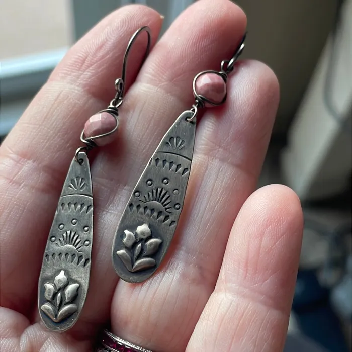 Earrings Hand Stamped Silver Earrings Glass and Sterling Silver Vintage Vintage Paris Jewelry Earrings Hand Stamped Silver Earrings Glass and Sterling Silver Vintage Vintage Paris Jewelry