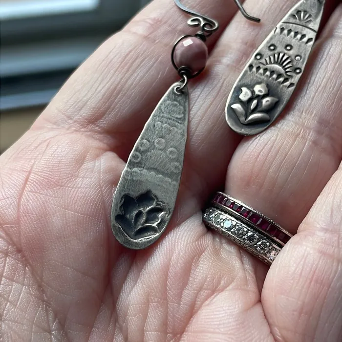 Earrings Hand Stamped Silver Earrings Glass and Sterling Silver Vintage Vintage Paris Jewelry Earrings Hand Stamped Silver Earrings Glass and Sterling Silver Vintage Vintage Paris Jewelry