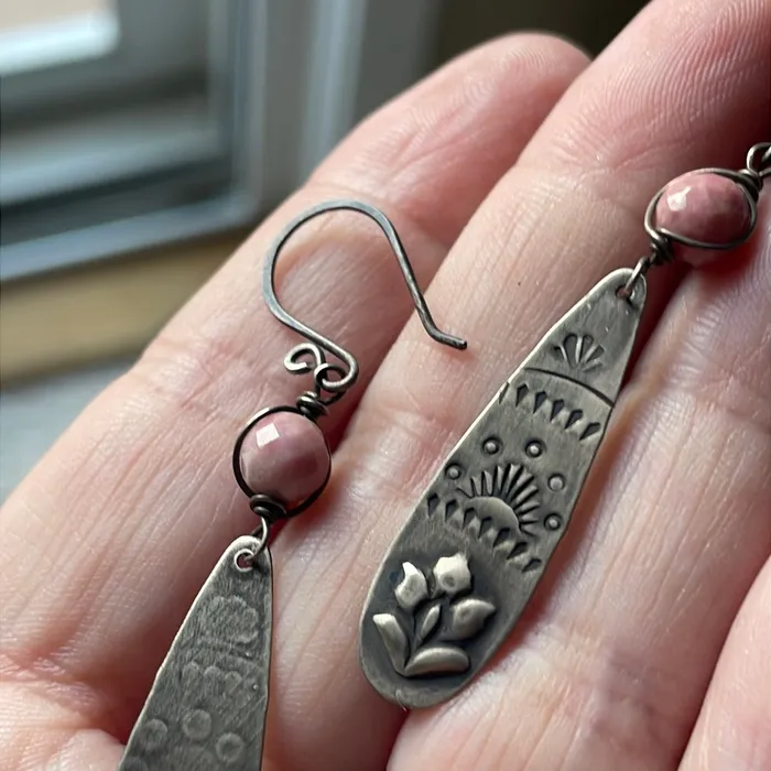 Earrings Hand Stamped Silver Earrings Glass and Sterling Silver Vintage Vintage Paris Jewelry Earrings Hand Stamped Silver Earrings Glass and Sterling Silver Vintage Vintage Paris Jewelry