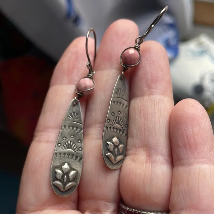 Earrings Hand Stamped Silver Earrings Glass and Sterling Silver Vintage Vintage Paris Jewelry Earrings Hand Stamped Silver Earrings Glass and Sterling Silver Vintage Vintage Paris Jewelry