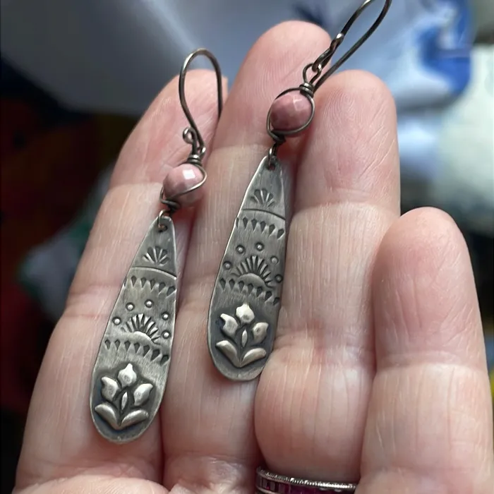 Earrings Hand Stamped Silver Earrings Glass and Sterling Silver Vintage Vintage Paris Jewelry Earrings Hand Stamped Silver Earrings Glass and Sterling Silver Vintage Vintage Paris Jewelry