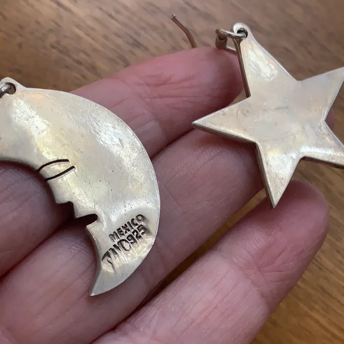Earrings Love Vintage Paris Moon Star Earrings Sterling Silver Vintage