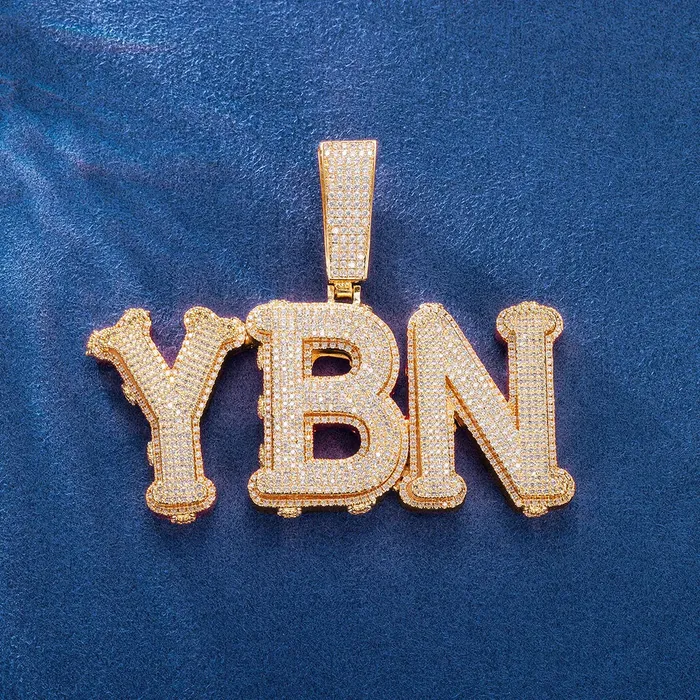 icezeusshop Necklaces Custom Name Iced Out Heart Side Letter Pendant Rapper Hip Hop Jewelry