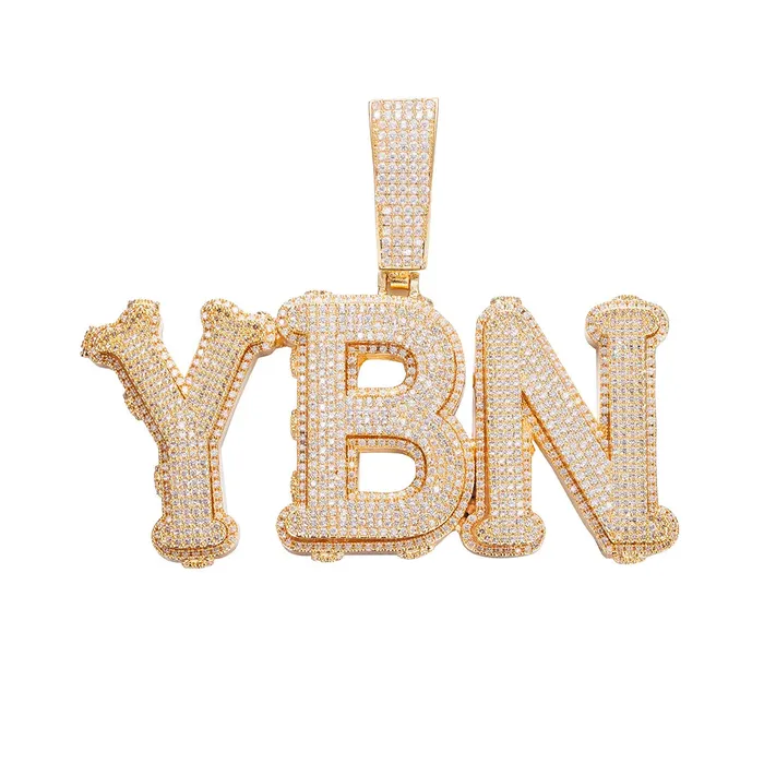 icezeusshop Necklaces Custom Name Iced Out Heart Side Letter Pendant Rapper Hip Hop Jewelry