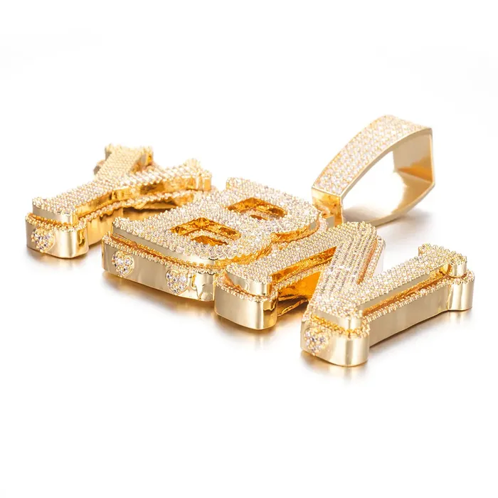 icezeusshop Necklaces Custom Name Iced Out Heart Side Letter Pendant Rapper Hip Hop Jewelry