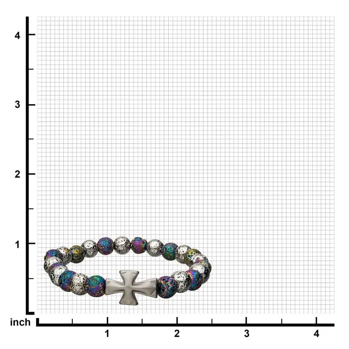 INOX JEWELRY Silver Tone Stainless Steel Cross and Multicolored Lava Bead Bracelet Bracelets