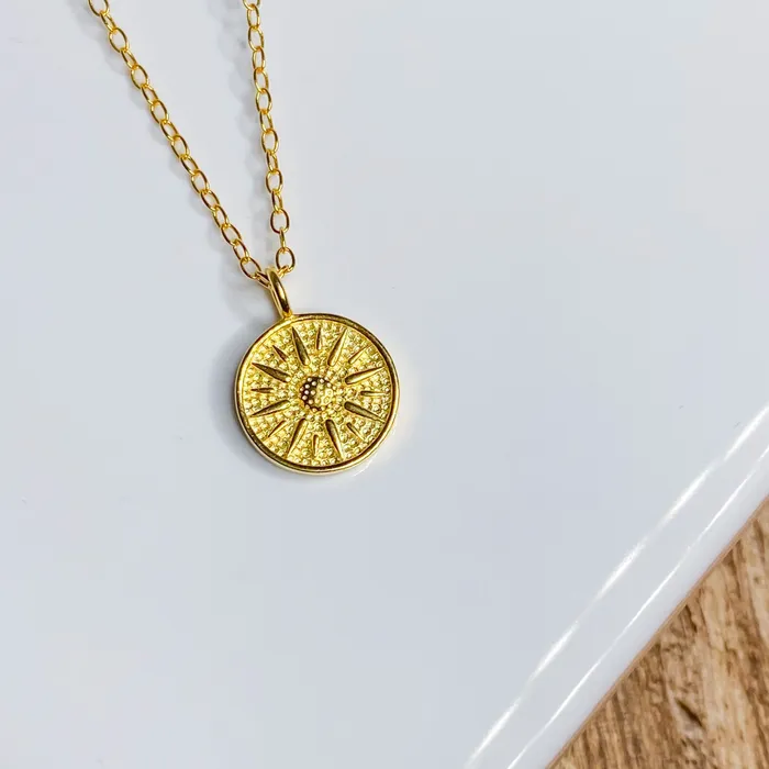 Izzy Jo Elia in Gold Mini Sun Necklace Necklaces