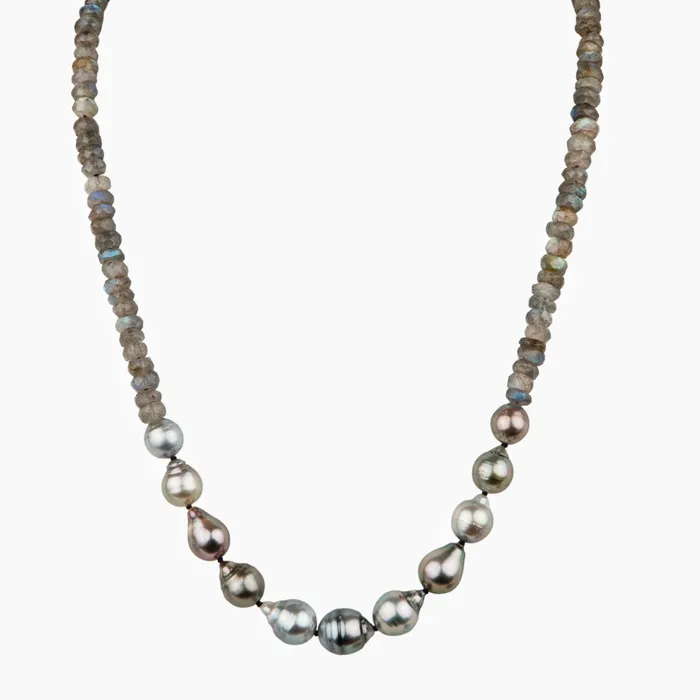 Mana Labradorite Pastel Tahitian Pearl Necklace misha hawaii Necklaces