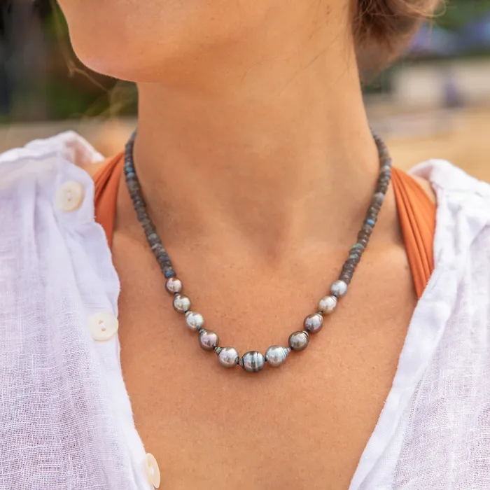 Mana Labradorite Pastel Tahitian Pearl Necklace misha hawaii Necklaces Mana Labradorite Pastel Tahitian Pearl Necklace misha hawaii Necklaces