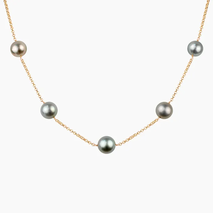 misha hawaii Necklaces Melinda Silver Tahitian Pearl Station Necklace